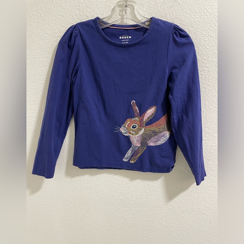 Boden Kids Blue Bunny Long Sleeve Shirt